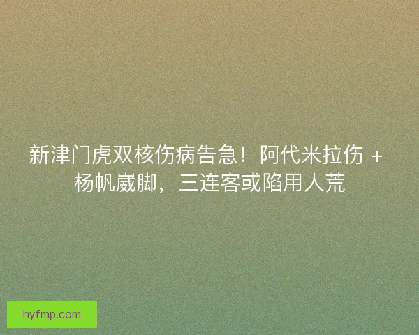 新津门虎双核伤病告急！阿代米拉伤 + 杨帆崴脚，三连客或陷用人荒